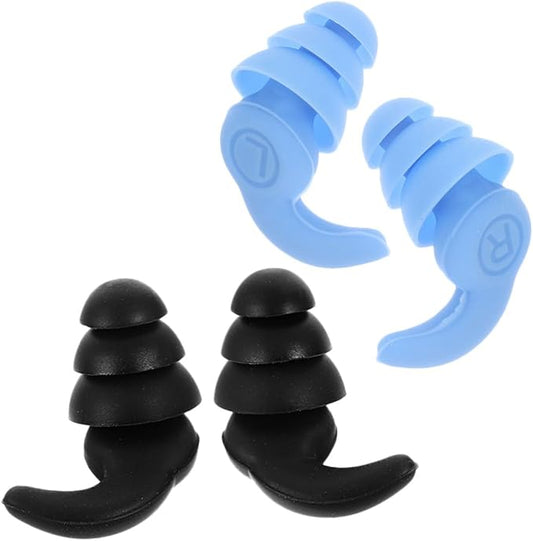 Advanced Silicone Noise Cancelling for Sleeping and Concerts, Waterproof 3-Layer Sound Blocking for Students and Travel, 2 Pairs Black Blue