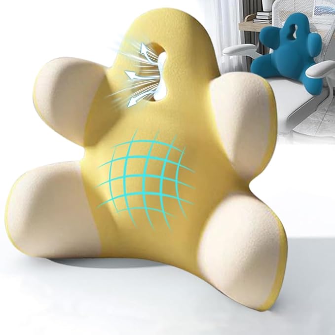 Lumbar Support Pillow for Office Chair, Back Pillow Lumbar Support for Car, Chair, Sofa - Improve Lower Back Pain Relief & Sitting Posture, Memory Foam Back Cushion for Long Sitting (B-Yellow)