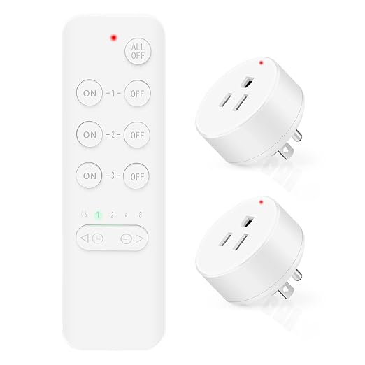 Remote Control Outlets, Nineleaf Remote Control Outlet Plug with Countdown Timer, 15A/1500W,500 Ft Range,Wireless Remote Control Outlet Plug Light Switches,for Household Appliances(1 Remote+2 Plugs)