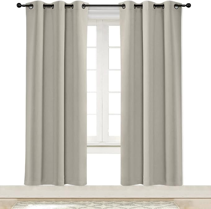 NICETOWN Room Darkening Window Treatment Curtain, Natural, Single Panel, 34 by 72, Energy Smart Thermal Insulated Block Out Sunlight Shade & Blind for Bedroom with Grommet Ring Top