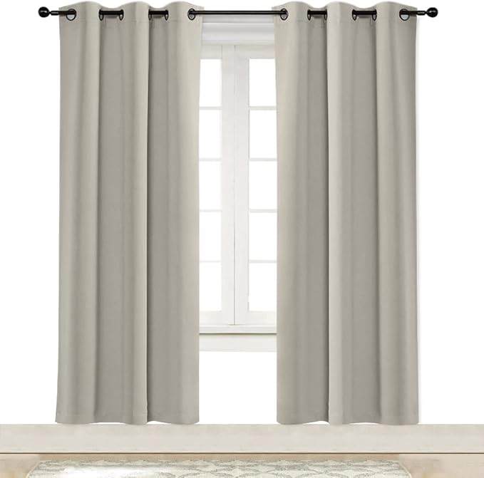 NICETOWN Room Darkening Blind Shade for Kids Bedroom Triple Weave Home Decoration Light Blocking Solid Ring Top Curtain/Drape for Small Window (Natural, Single Panel, 42 x 72 inch)