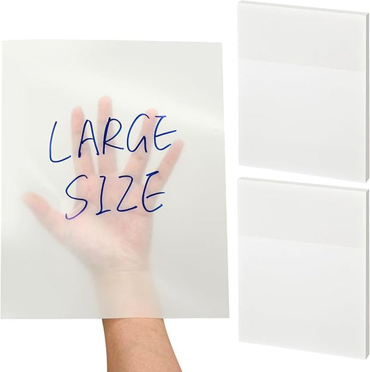 Gueevin 2 Pads 100 Sheets 8.5 x 11 Inch Transparent Sticky Notes, Extra Large Clear Self Sticky Notes, Waterproof Jumbo Translucent Paper, Office Supply