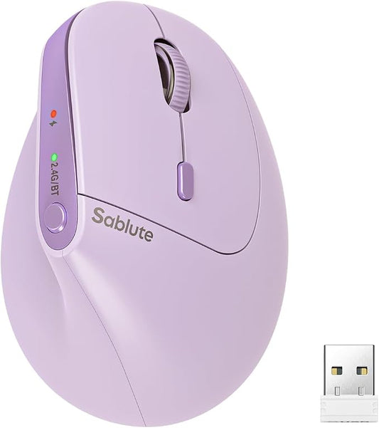 SABLUTE MAM3 Ergonomic Mouse, Vertical Mouse for Small and Medium Hands | Wireless Mouse with 3-Device Bluetooth, Rechargeable Battery and 4 Adjustable DPI for Laptops, Windows and MacOS, Purple