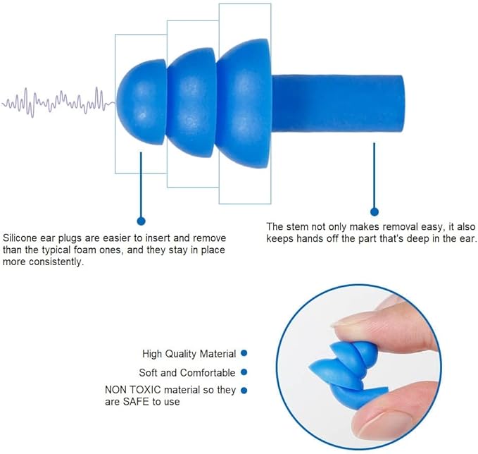 50 Pair Silicone Ear Plugs in Plastic Cases Soft Reusable Comfortable in Bulk Hearing Protection Water Earplugs Shower Diving Surfing Waterproof Sports Reusable Ear Plugs for Swimming Adults