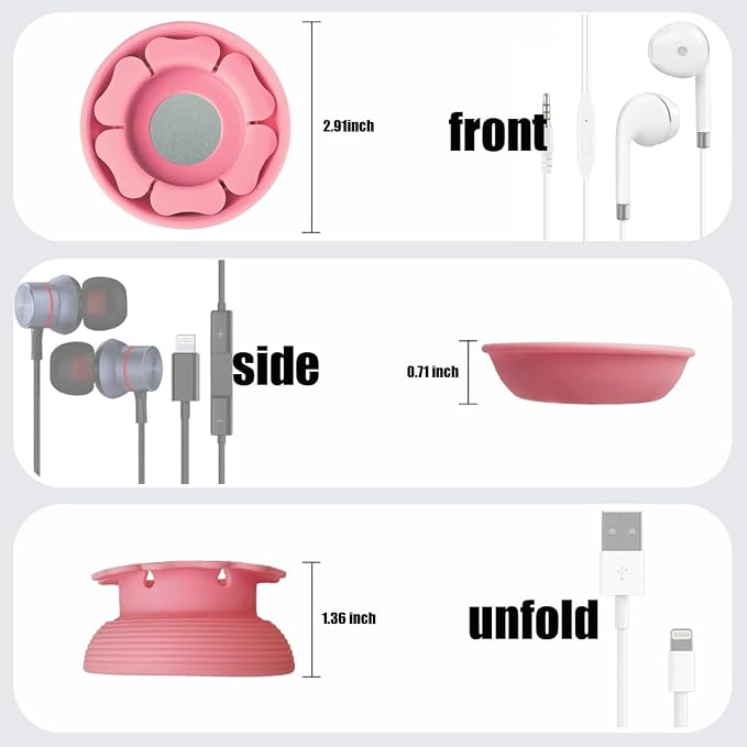 MAIRUI Wired Earbud Case Earphone Headphone Cord Organizer Wrap Soft Silicone Magnetic Holder Storage Ear Bud Tangle Free Winder(Watermelon Pink)