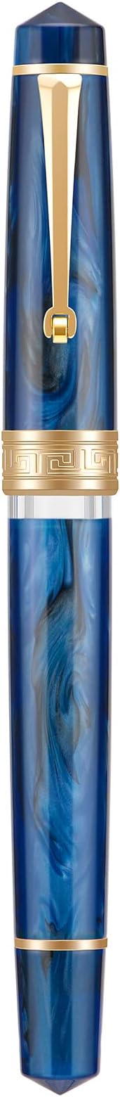 Asvine P20 Piston Fountain Pen Galaxy Blue Resin, Iridium Medium Nib Gold Trim Smooth Writer Collection with Case Set