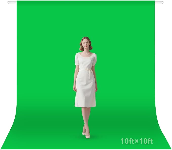 Green Screen Backdrop, 10×10FT Photography Chromakey Greenscreen Background Sheet for Zoom Meeting, Polyester Fabric Cloth Curtain for Photo Video Studio, Party, Live Streaming, Photoshoot