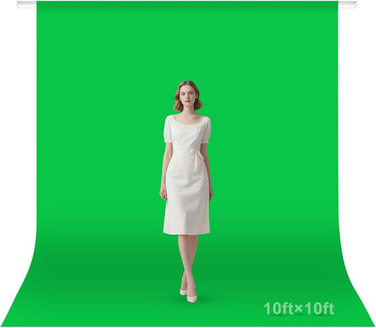 Green Screen Backdrop, 10×10FT Photography Chromakey Greenscreen Background Sheet for Zoom Meeting, Polyester Fabric Cloth Curtain for Photo Video Studio, Party, Live Streaming, Photoshoot