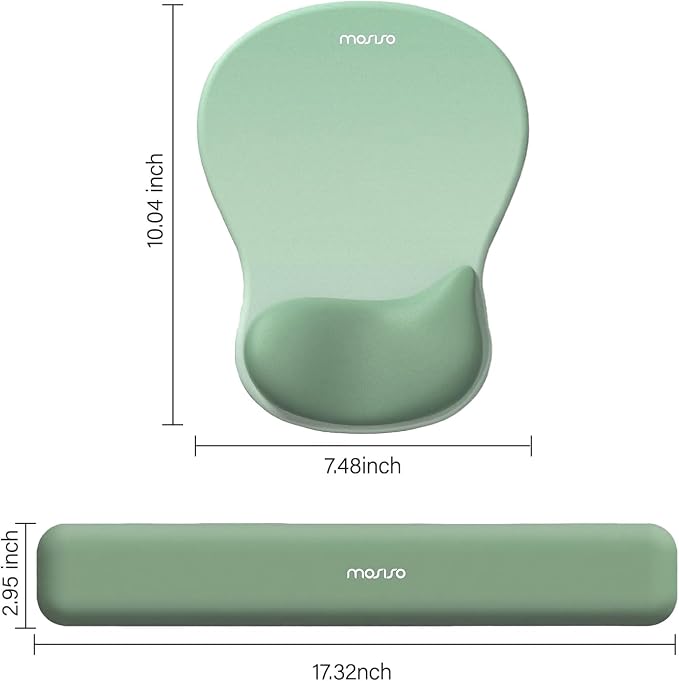 MOSISO Wrist Rest Support for Mouse Pad&Keyboard Set, Ergonomic Mousepad with Concave Curved Memory Foam, Non-Slip Base Pain Relief Comfortable Rectangular Easy Typing Pad for Home/Office, Green