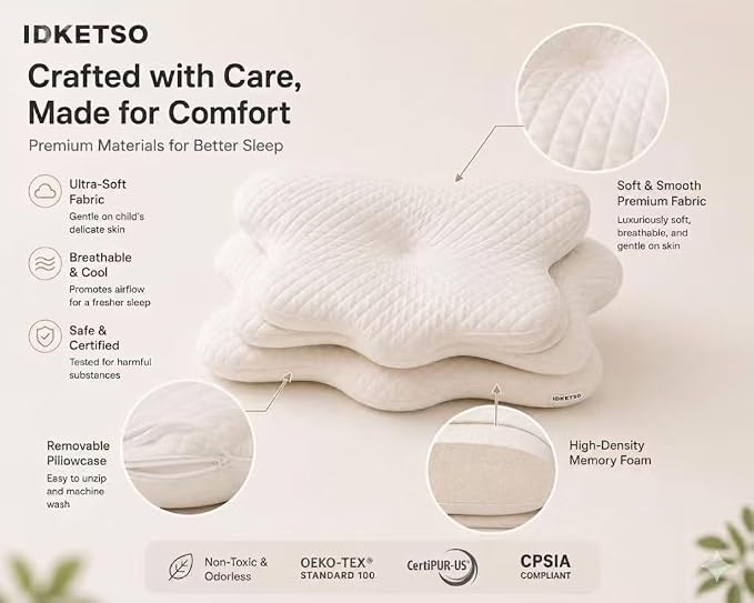 Memory Foam Pillow for Kids,Cervical Butterfly Kids Pillow,Ergonomic Memory Foam Neck Support Pillow for Side Back Stomach Sleepers,Soft Breathable Children Pillow Ages 3-12 Boys Girls