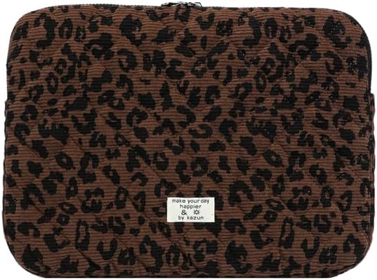 Leopard Puffy Laptop Sleeve 11,13,15 Inch Cheetah Print Quilted Laptop Case Protective Padded Computer Sleeve for MacBook