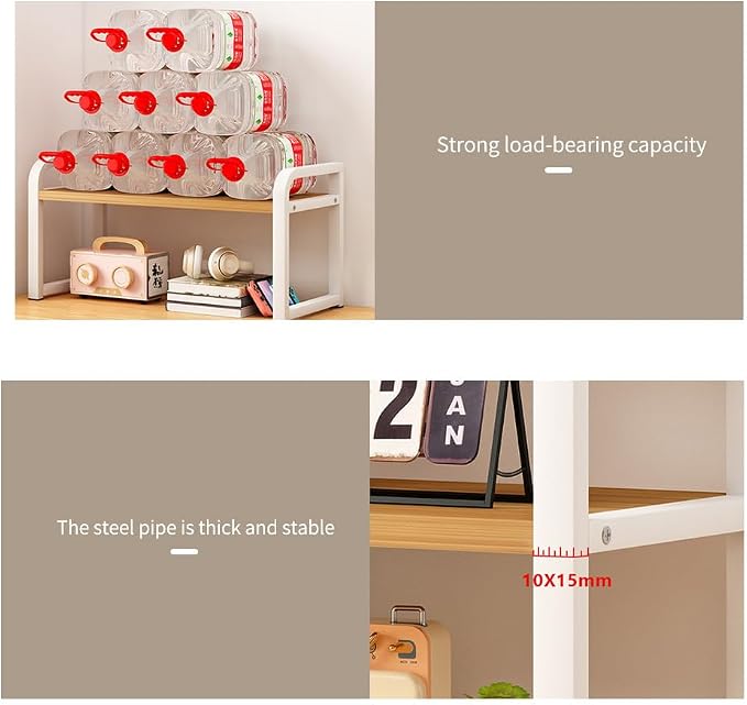 Office Desk Shelf Organizer, Wood Desktop Bookshelf Supplies Storage Rack, Shelf for Top Desk Dresser and Cubicle Decor Bookshelf Monitor Stand Riser (White White-single Tier, 11.81 Lx7.87 Wx8.46 H)