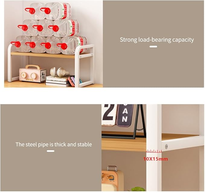 Office Desk Shelf Organizer, Wood Desktop Bookshelf Supplies Storage Rack Shelf for Top Desk Dresser and Cubicle Decor Bookshelf Monitor Stand Riser (White White-single Tier, 15.75 Lx7.87 Wx8.46 H)