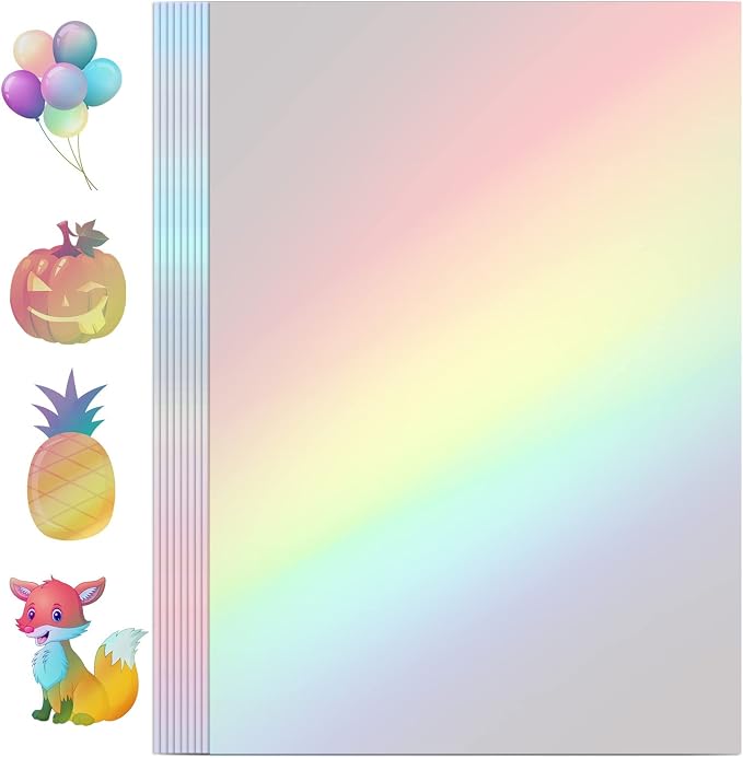 Holographic Sticker Paper, 36 Sheets Transparent Holographic Laminate Vinyl Sheets, Clear Overlay Lamination Sticker Film Self Adhesive Waterproof with Rainbow Patterns - 8.5 x 11 Inch (Laser Style)
