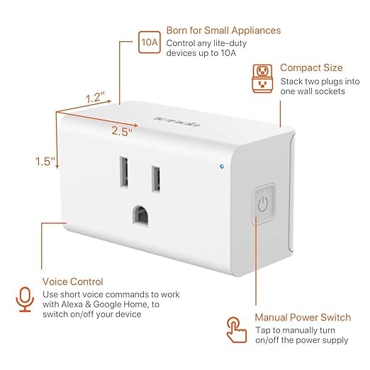 TENDA SP9 (2 Pack) Smart Plug WiFi Outlet Switch with Energy Monitoring, Works with Alexa & Google Assistant for Voice & Remote Control, Timer & Schedule Function, 13A Safe Design, No Hub Required