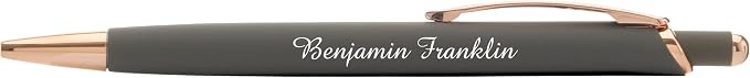 Custom Pens Gift Set - 2 Pack of Majestic Rose Gold Pens - Soft Touch Metal w/gift box - Luxury Ballpoint Pen Personalized Engraved with Name | Perfect for Him or Her (Grey - Black)