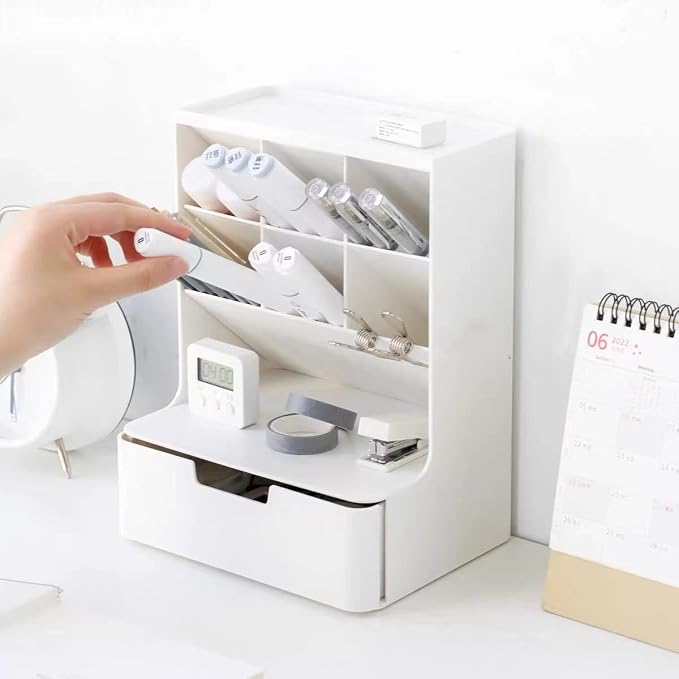 Desk Organizer with Drawer Pencil Organizer for Desk Office Organization Desktop Stationary Organizer for School Home Office Art Supplies
