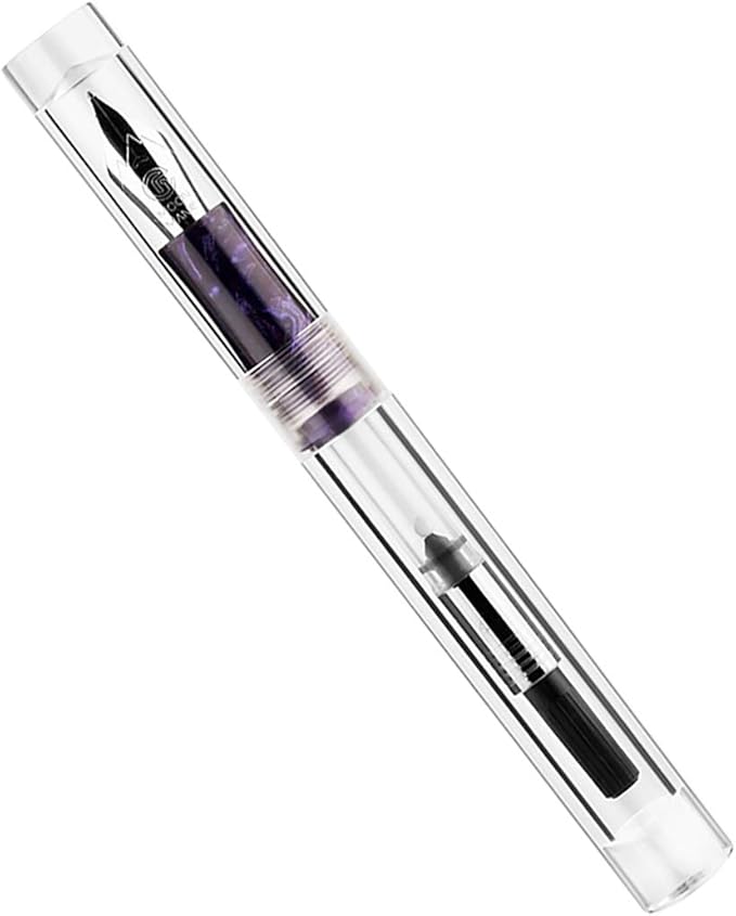 Lanxivi Majohn C1 Fouintain Pen Bent Nib, Fine to Broad Size, Eyedropper and Converter Filling, Transparent Acrylic Mini Pocket Fude Pen