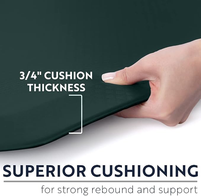 KANGAROO Anti Fatigue Mats for Kitchen Floor, Reduce Foot, Knee Pressure, 3/4 Inch Thick Cushioned Ergonomic Mat, Waterproof Comfort Rug for Under Sinks, Standing Desk, Stores, 20x32, Hunter Green