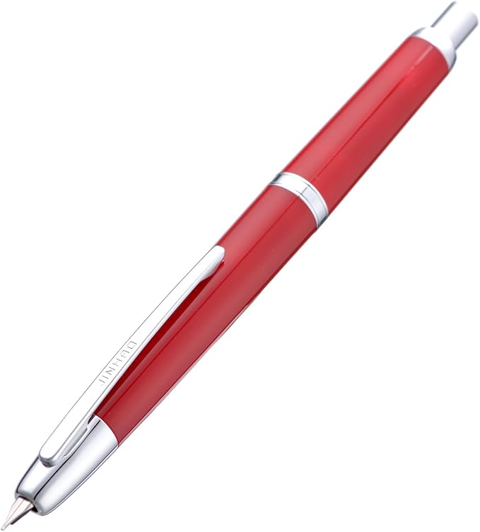 Jinhao 20 Press Fountain Pen, Palace Red Retractable Fine Nib with Ink Converter Set (Silver Clip)