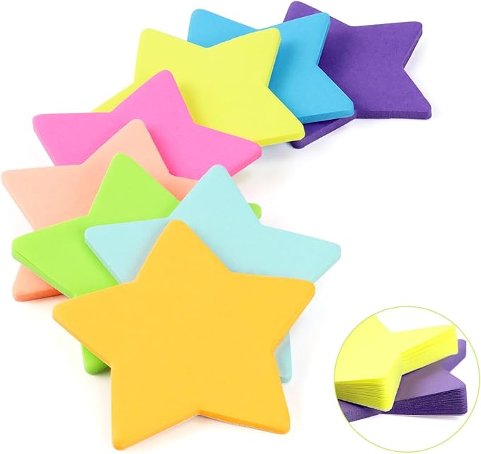 Yuntop 8 Color Star Shape Sticky Notes, 240 Sheets, Self-Sticky Note Pads for School Office Home