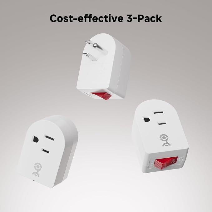 Cable Matters [ETL Listed] 3-Pack Grounded Outlet Switch with On Off, Plug Switch On Off, Single Outlet Adapter, White