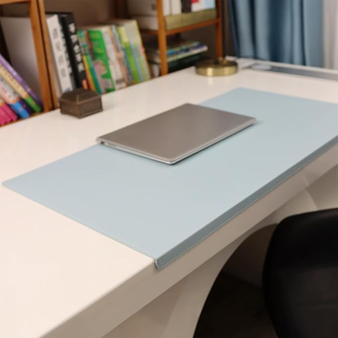 Leather Desk Mat with Stitched Edges & Edge Protection, Non-Slip Large Office Desk Mouse Pad for Work Game Typing, Waterproof Writing Table Extended Protector (Sky Blue,35.4"x17.7")
