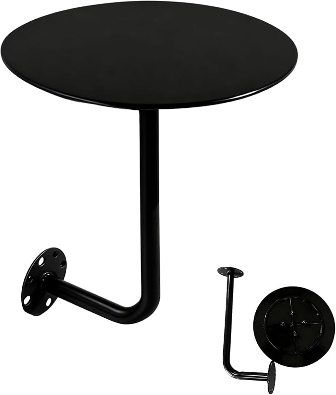 Round Coffee Table for Indoor/Outdoor, Wall Mounted Counter Height Bistro Pub Table, Modern Wall Dining Desk L-Type BistroTray with Metal Leg(Black,30cm/11.8inch)