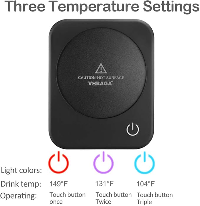 VOBAGA Coffee Mug Warmer, 4 Hours Auto Shut Off Cup Warmer for Office Home Desk with 3 Temperature Settings, Electric Coffee Warmer for Cocoa,Tea, Milk, Soup, Coffee Gifts Accessories for Women Men