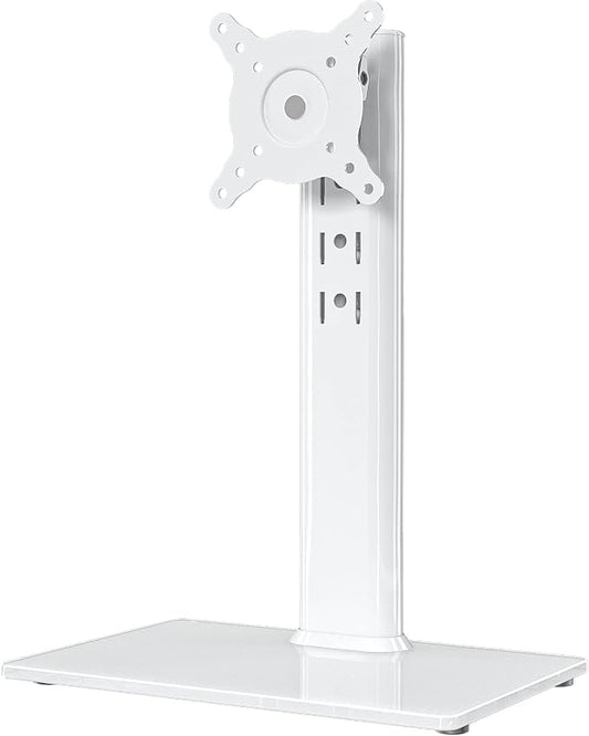 Hemudu Single LCD Computer Monitor Free-Standing Desk Stand Riser for 13 inch to 32 inch Screen with Swivel, Height Adjustable, Rotation, Holds One (1) Screen up to 77Lbs(HT05W-001) White