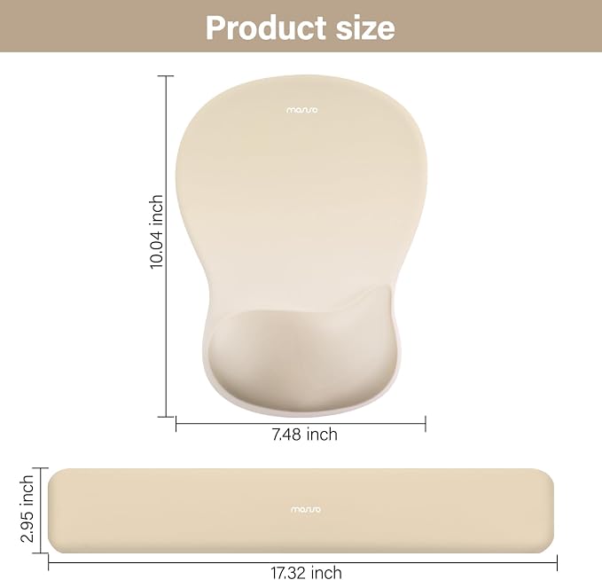 MOSISO Wrist Rest Support for Mouse Pad&Keyboard Set, Ergonomic Mousepad with Concave Curved Memory Foam, Non-Slip Base Pain Relief Comfortable Rectangular Easy Typing Pad for Home/Office, Khaki