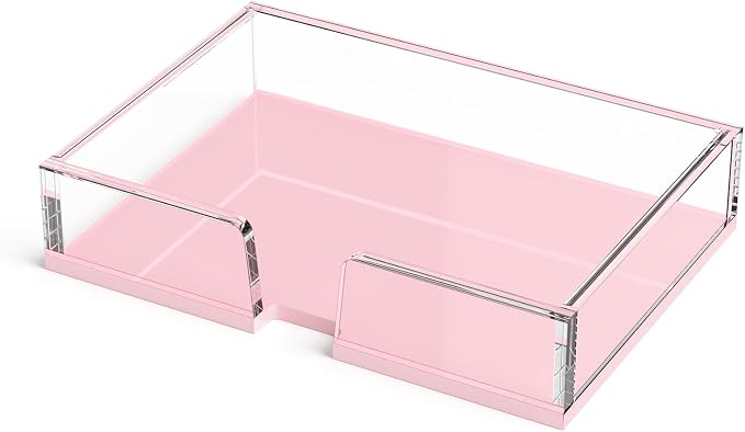 BEEGO Sticky Note Holder Organizer - 4x6 in Clear and Lightpink Acrylic Notepad Holder Acrylic Sticky Note Dispenser Cute Memo Holder (NO Pads) for Dorm Room Office Desk Organization