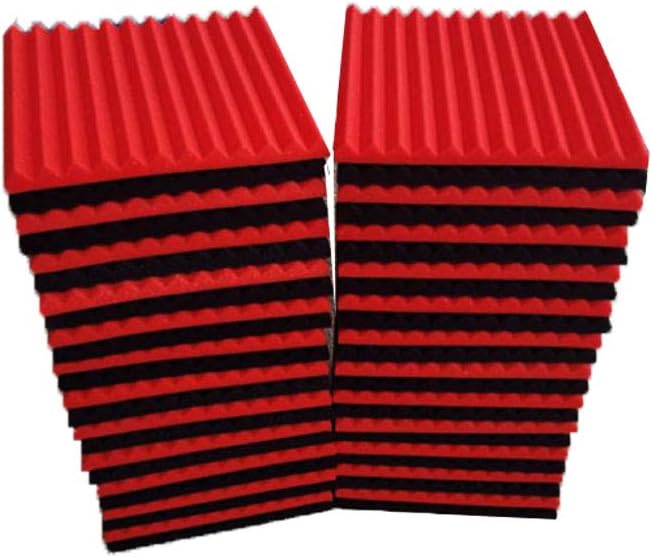 Burdurry 50 Pack Acoustic Panels Soundproof Studio Foam for Walls Sound Absorbing Panels Sound Insulation Panels Wedge for Home Studio Ceiling, 1" X 12" X 12" (Black&Red)