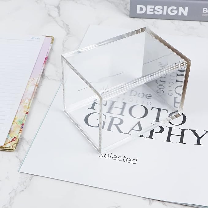 MEI YI TIAN Clear Acrylic Pencil Pen Holder Cup with Silver Bottom, Desk Accessories Makeup Brush Holders Modern Design Desktop Organizer for Countertop Desk Accessory Storage