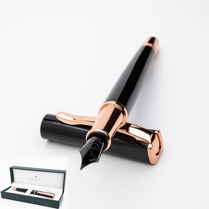 Monteverde USA Impressa Fountain Pen Black with 18 Karat Rose Gold Trim - Fine Point - JoWo German Nib
