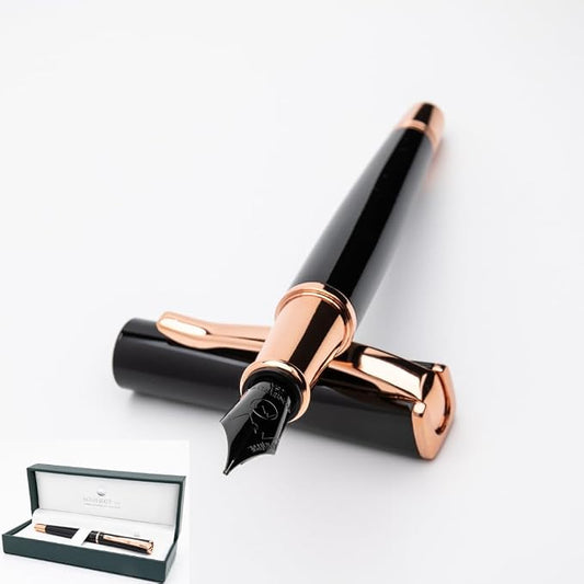 Monteverde USA Impressa Fountain Pen Black with 18 Karat Rose Gold Trim - Fine Point - JoWo German Nib