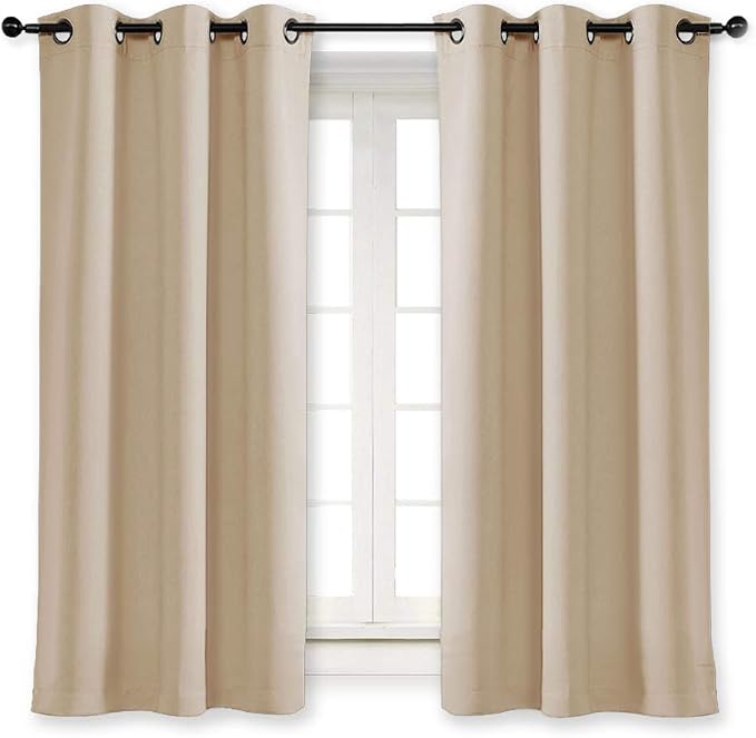 NICETOWN Room Darkening Blind Shade for Kids Bedroom Triple Weave Home Decoration Light Blocking Solid Ring Top Curtain/Drape for Small Window (Biscotti Beige, Single Panel, 42 x 63 inch)