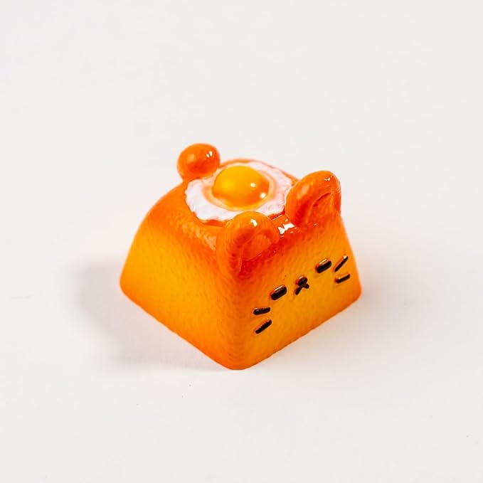 Artisan Cat Keycap for Mechanical Keyboards, Orange Fried Egg Cat-Shaped, Handmade Resin, 1U Size, MX Switch Compatible, Decorative Design for Gaming and Typing (MMK-HBD)