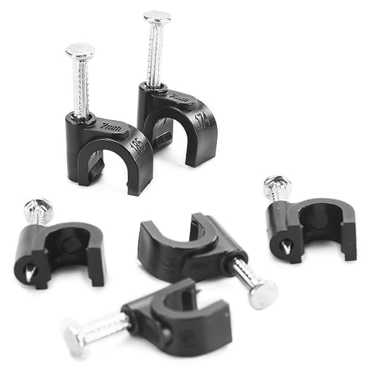 HS 7mm Ethernet Cat6 Cable Clips Clamps RG6 with Steel Nail (200 Pack) Wire Clips Black for Wall,Cord Management