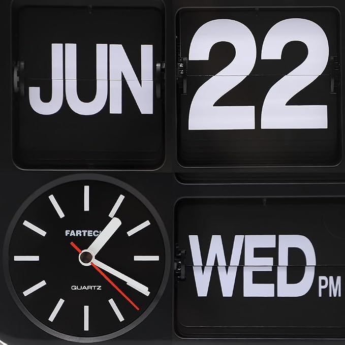 Retro Modern 9.45 Inches Calendar Day Date Flip Desk Wall Clock (Black)(No Battery Included)