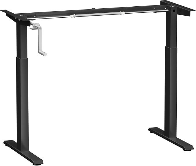 COSTWAY Crank Standing Desk Frame, Manual Hand Crank Workstation Base, Ergonomic Sit to Stand Base w/Foldable Crank Handle, Hook, Cable Management Rack (Black)