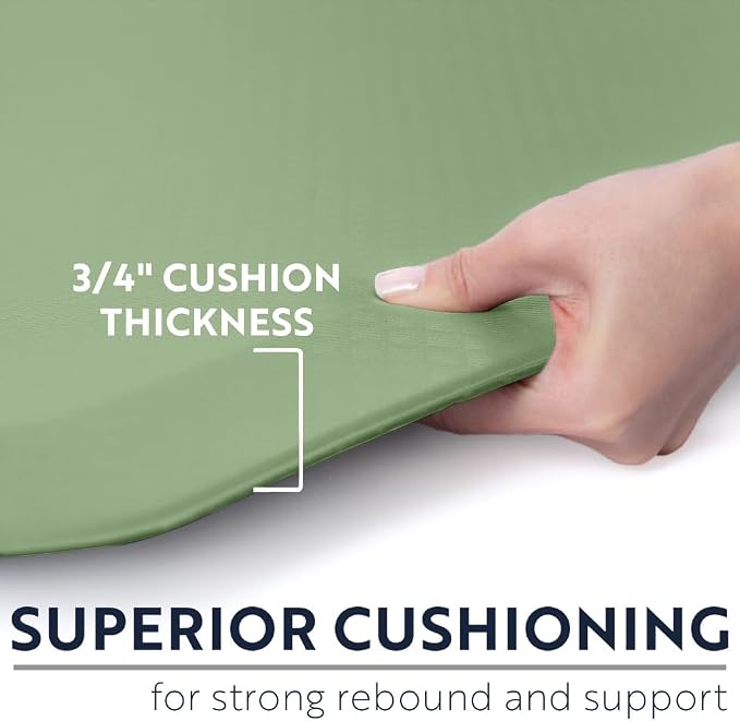 KANGAROO Anti Fatigue Mats for Kitchen Floor, 39x20, Reduce Foot, Knee, Back Pressure, 3/4 Inch Thick Cushioned Ergonomic Mat, Waterproof Comfort Rug for Under Sinks, Standing Desk, Stores, Sage Green