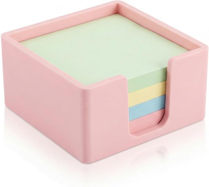 Silicone Sticky Note Holder for Desk - Modern 3x3 Inch Memo Pad Dispenser Post Note Holder, Minimalist Desk Note Storage Organizer for Office, Home, and School, Pink