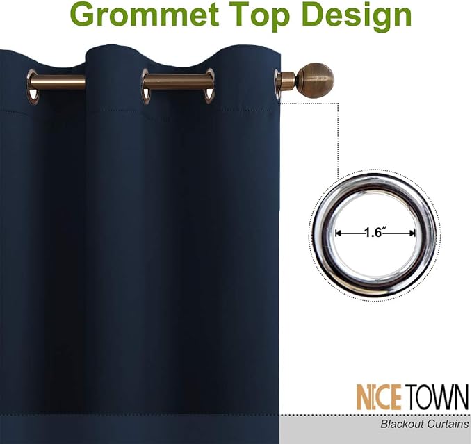 NICETOWN Living Room Curtain, Window Treatment Energy Saving Thermal Insulated Solid Grommet Blackout Drape/Drapery (Navy, Sold Individually, 42 by 84-inch)