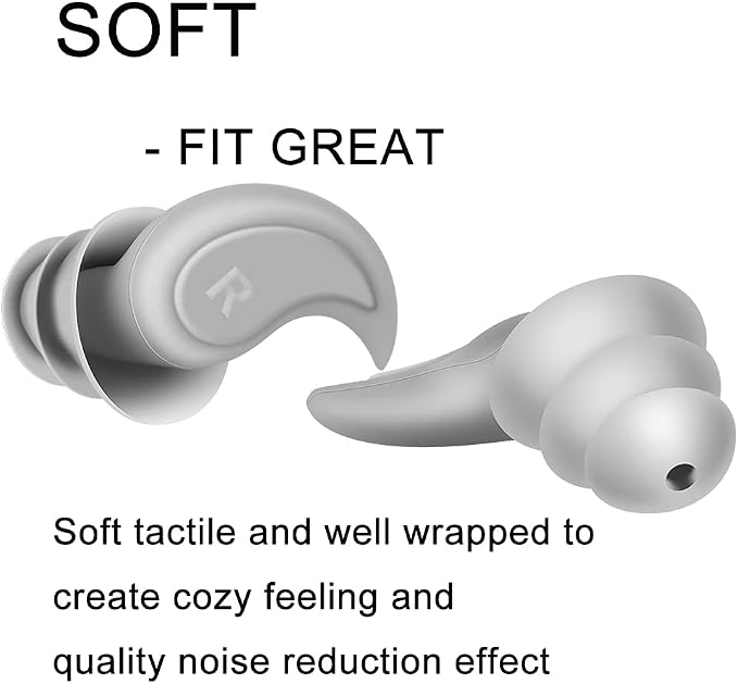 Reusable Silicone Ear Plugs - Noise Reduction Ear Plugs 1 Pair Comfortable Silicone Ear Plug Sound Blocking Earplugs for Sleep Snoring Swimming Concert Musician Construction Shooting (Blue)