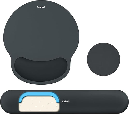 Mouse Pad and Keyboard Wrist Rest, 3-in-1 Gel Memory Foam Ergonomic Mouse Pad with Wrist Rest Set, Gaming Mousepad Arm Cushion Support for Computer Office Desk Accessories Cute Setup, Charcoal
