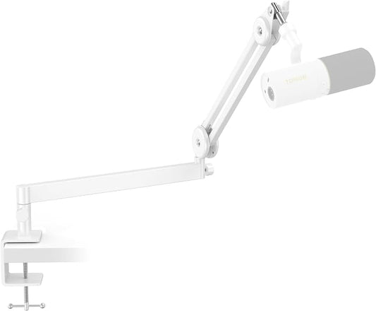 Tonor Mic Arm Desk Mount, Low Profile Boom Arm, Microphone Arm, Adjustable Mic Stand with Desk Mount Clamp, 3/8’’ and 5/8’’ Screwadapter for Most Mic, 37 cm +37 cm(14.6''+14.6''), White, T40LP