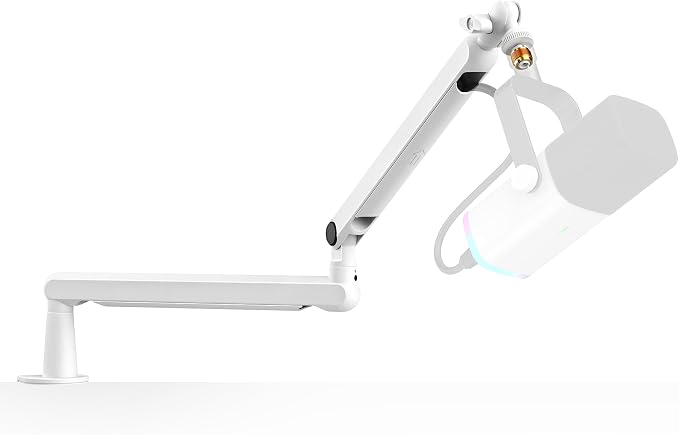 FIFINE Boom Arm Mic Stand, Low Profile Microphone Arm Stand, Podcast Mic Boom Arm with Desk Mount, Cable Channels Management, Metal Boom Arm White for Recording/Streaming/Gaming/Home Office-BM88W