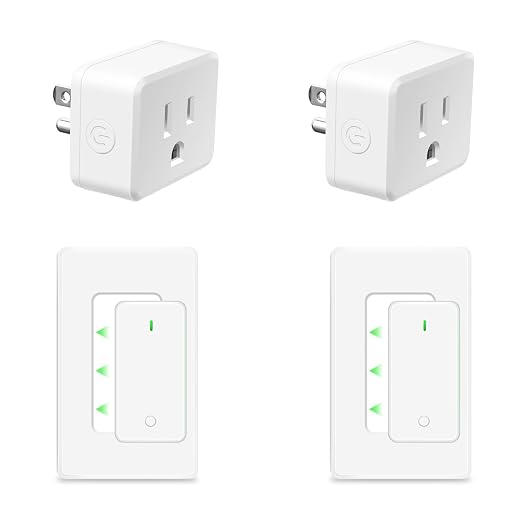 NineLeaf Remote Plug in On Off Switch Kit, Square Outlet Plug with Remote, Wireless Wall Mounted Light Switch, 15A/1500W, 500ft, TUV Listed, No Wiring Needed, for Lamps, Fans,2 Switches 2 Outlets