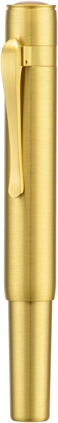 HONG DIAN M2 Mini Brass Fountain Pen with Extra Fine Soft Golden Nib, Sleek Shape Short Pocket Travel Pen (Glossy Brass)